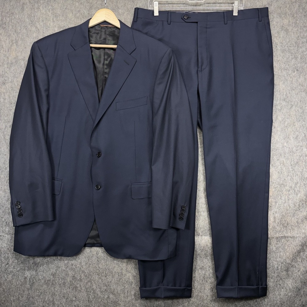 Canali Suit Men's Italy 56L US 46L 100% Wool Blue 2 Piece Cuffed 38x32 Pants